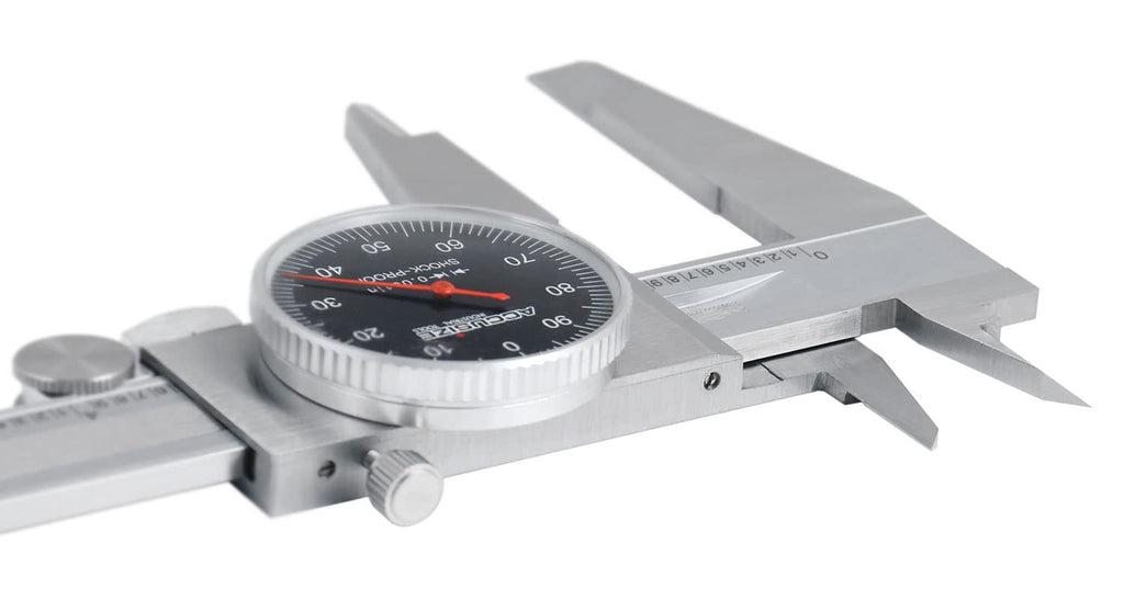 Accusize Industrial Tools 0-12'' by 0.001'' Black Face, Red Needle, Dial Caliper Stainless Steel in Fitted Box, P920-B212