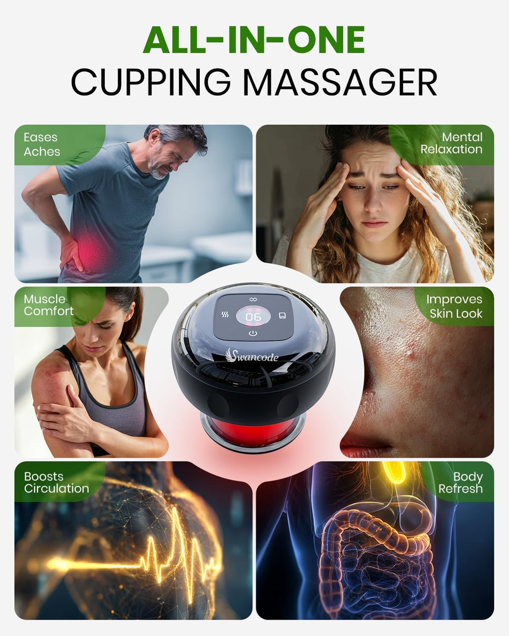 Smart Cupping Set, Electric Cupping Device with Red Light, Heated Cupping Massager with 12-Level Suction & Heat, Cupping Machine for Pain Relief (2 Pack)