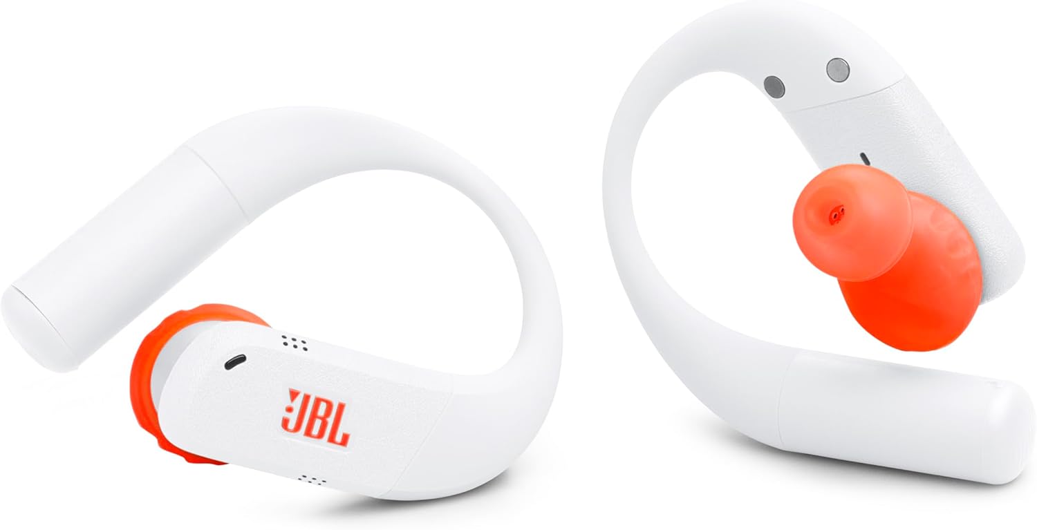 JBL Endurance Peak 4 - True Wireless Noise Cancelling Sport Earbuds, Up to 48Hrs total playback, water & dust proof (IP68), Secure fit with TwistLock™ design, & 6 mics for perfect calls (White/Orange)