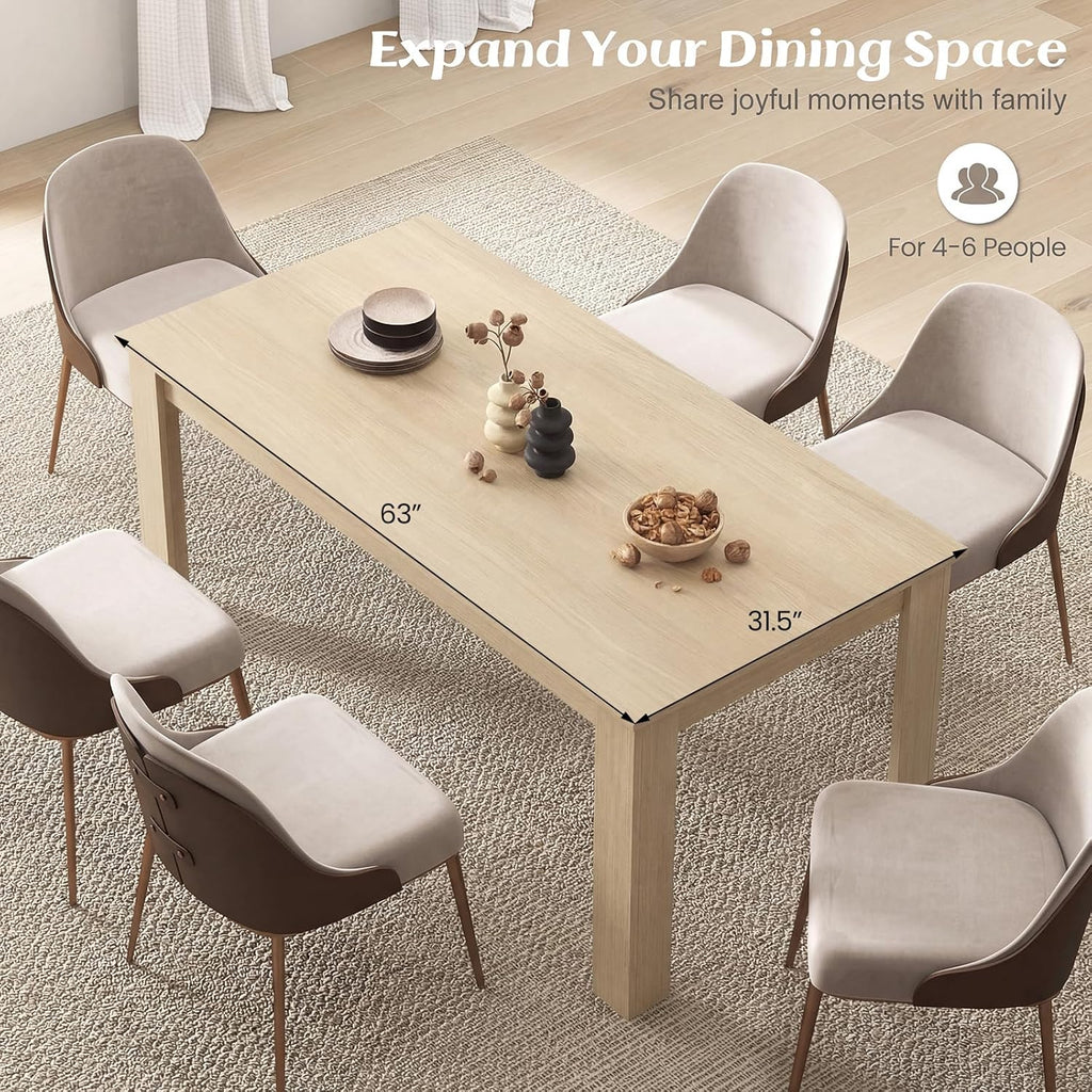 Giantex Dining Table for 4-6, 63" L Large Farmhouse Kitchen Table, Wooden Rectangular Dinner Table for Living Dining Room, Home Office, Dinette, 330LBS Capacity, Natural