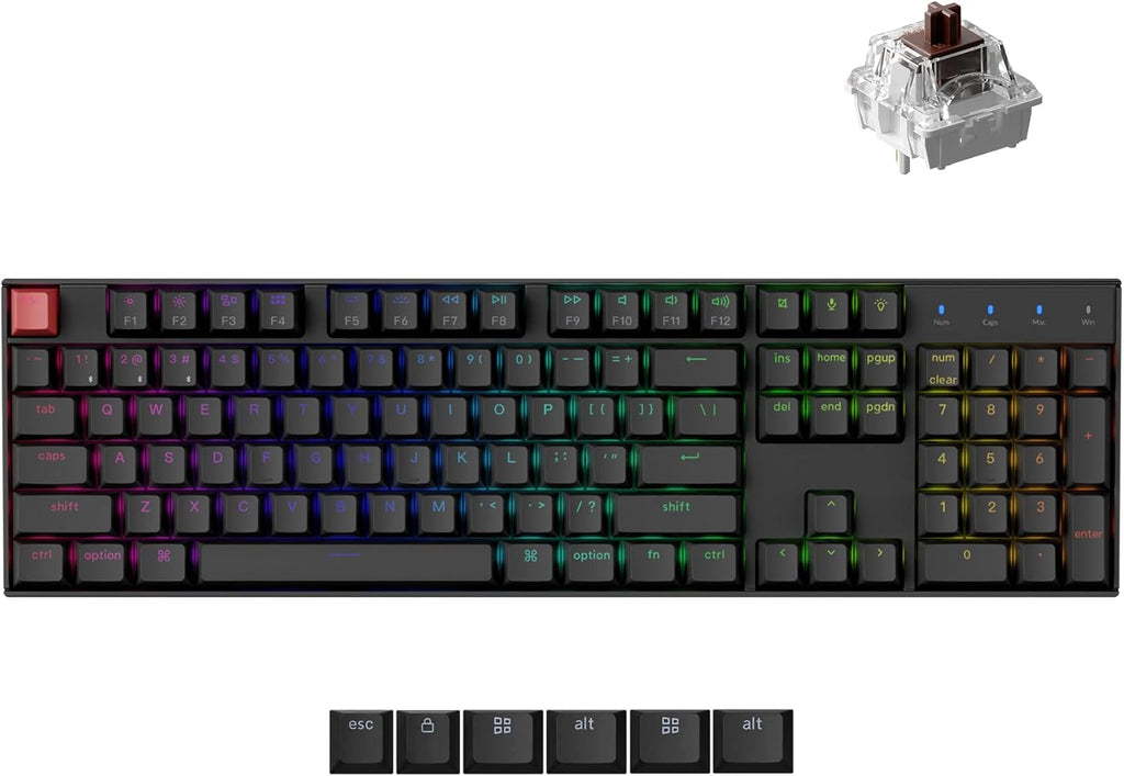 Keychron K10 Full-Size Layout QMK Wireless Mechanical Keyboard, Bluetooth/Wired Hot-Swappable Gaming Keyboard with Keychron Super Brown Switch, RGB Backlight, PBT Keycaps for Mac/Windows-Version 2