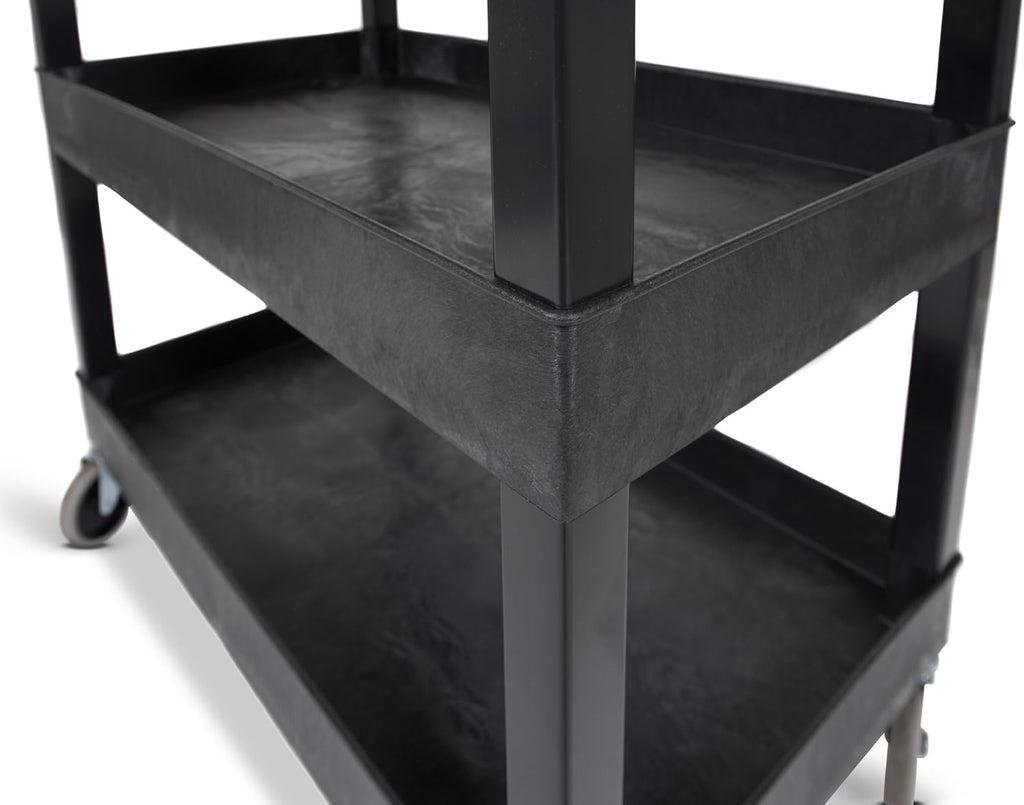 Stand Steady Tubstr 2 Shelf Utility Cart Supports Up to 250 lbs - Heavy-Duty Plastic Service Push Cart with Deep Shelves and 5" Casters, for Offices, Warehouse Storage, Garage (Black, 32 x 18 x 51)