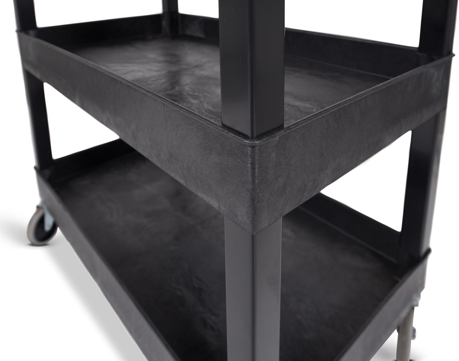 Stand Steady Tubstr 2 Shelf Utility Cart Supports Up to 250 lbs - Heavy-Duty Plastic Service Push Cart with Deep Shelves and 5" Casters, for Offices, Warehouse Storage, Garage (Black, 32 x 18 x 51)