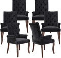 Upholstered Tufted Chenille Dining Chairs with Arms & Nailhead Trim – Solid Wood Frame & Legs, Modern Farmhouse for Dining, Kitchen & Living Room (Set of 6, Charcoal Gray)