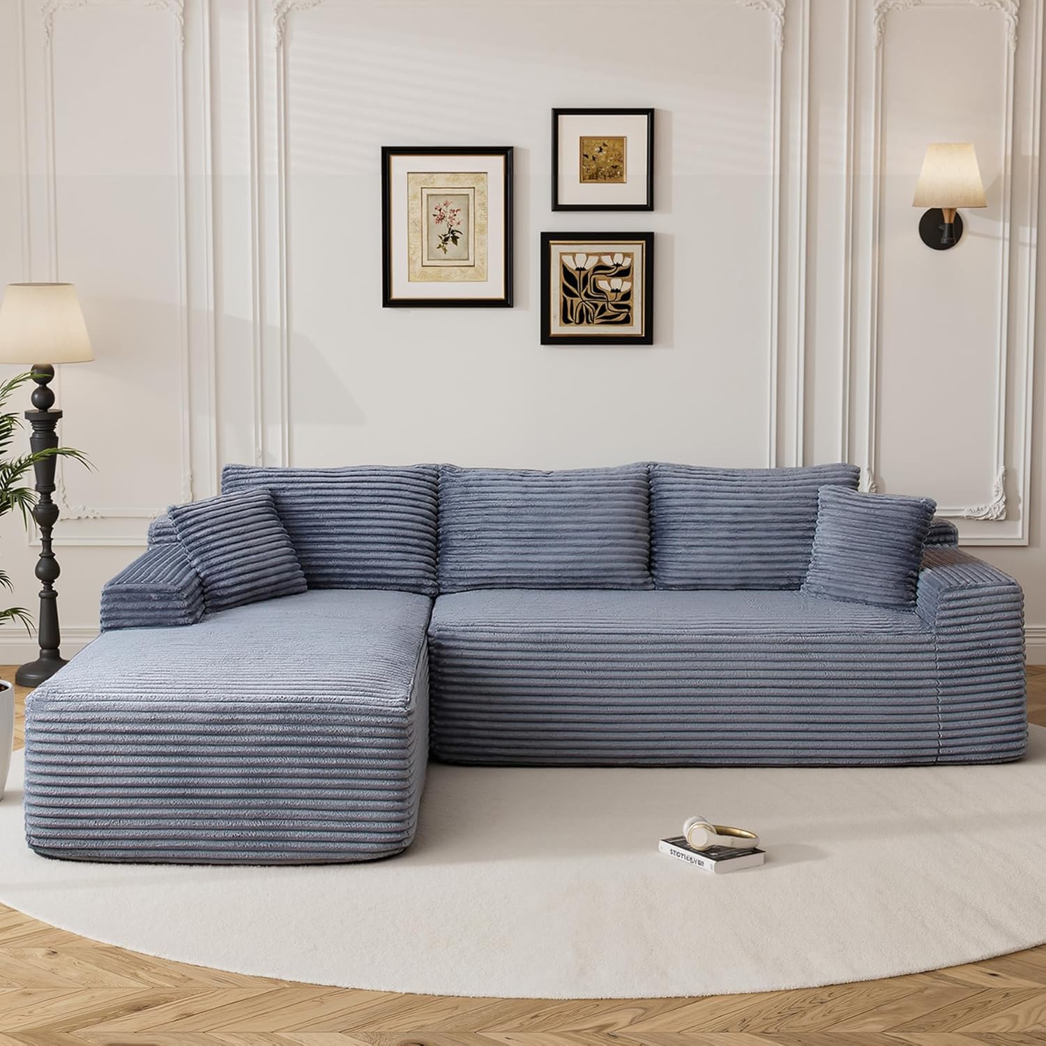95" Boneless Cloud Sectional Couches for Living Room, Comfy Fluffy L Shaped Memory Foam Deep Seat Boneless Couch, Modular Sectional Sofa with Left Facing Chaise, Grey