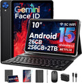 Tablet with Keyboard, 2026 Android 15 tablet with 26GB+256GB+2TB Expand, 10 Inch Tablet PC with 8-Core, Gemini AI, 5G WiFi, 8000mAh, BT5.0, GPS, Electronics Tablets with Case/Mouse/Stylus(Silver Case)