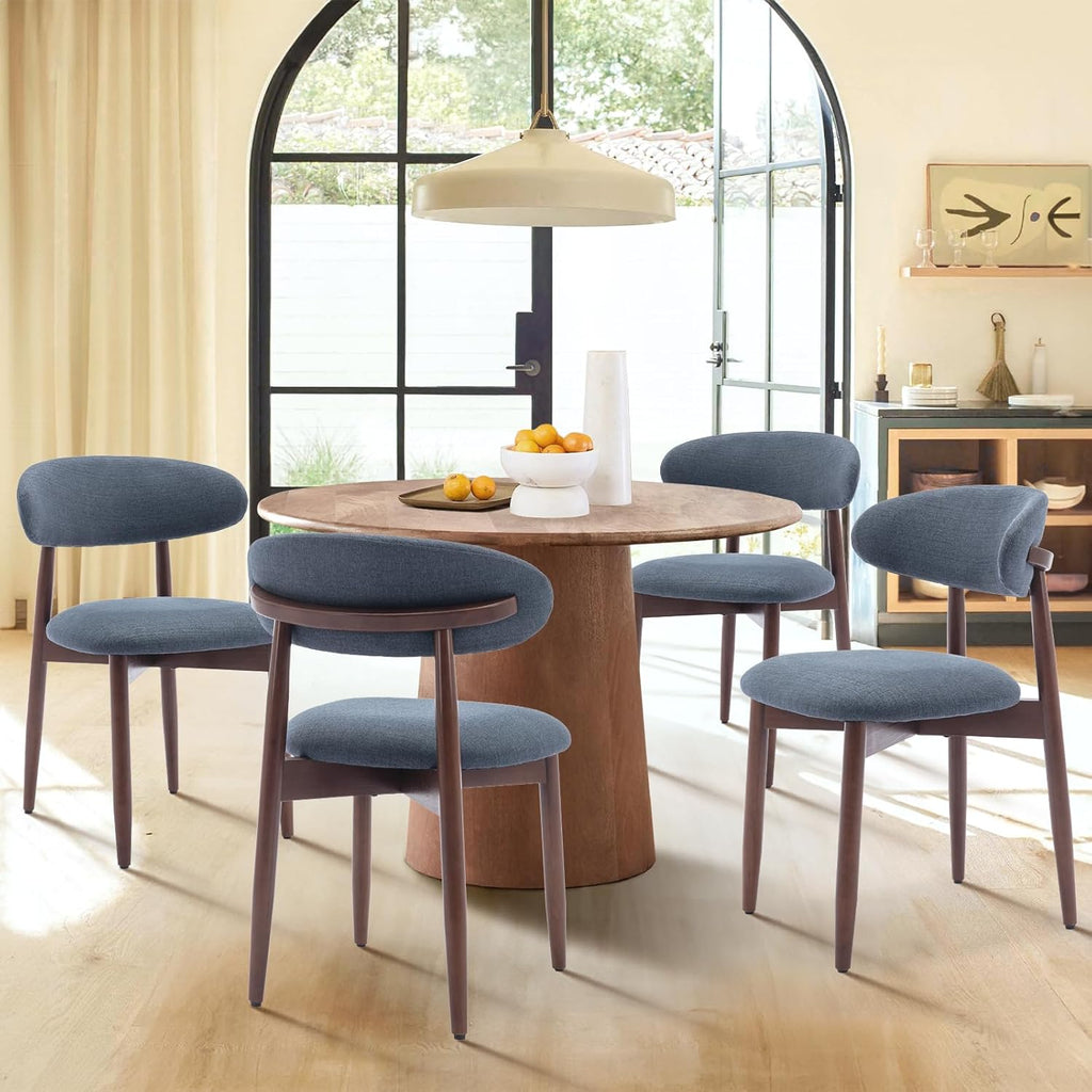 COLAMY Wooden Dining Chairs Set of 4, Modern Fabric Upholstered Dining Room Chair, Farmhouse Kitchen Side Chairs with Foot Pegs, Blue
