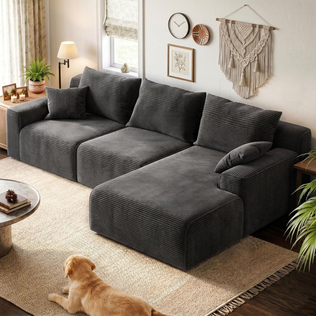 Homkdom Boneless Modular Sectional Couch, Cloud Couch L-Shaped Sofa with 61.5" Deep Seat & Right Facing Chaise – Deep Grey, Pet Friendly, 6 Configurations for Small Space Apartment, No Assembly