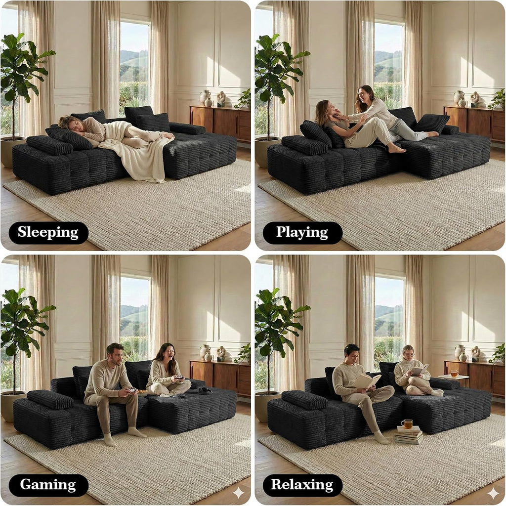 114" Sectional Couches for Living Room Cloud Couch Sofa with L-Shape Upholstered Boneless Couchs Modern Modular Sectional Couch with Chaise (Black, 114" W+Right Facing Chaise) | boneless couch, No Assembly Required