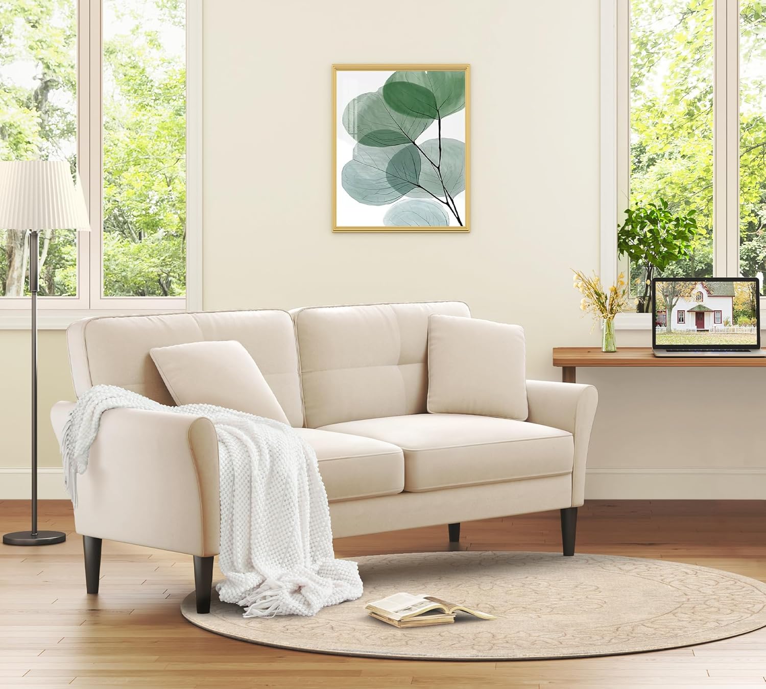 Loveseat Sofa, 69" Love Seat Couches, Comfy Velvet Small Couches for Small Spaces with 2 Pillows, Tool-Free Setup Sofas & Couches, 700lb Load Sofas for Living Room, Mini Couch for Bedroom, White Couch