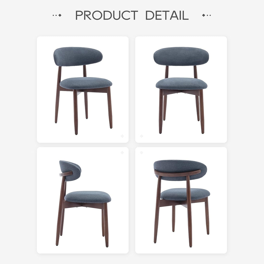COLAMY Wooden Dining Chairs Set of 4, Modern Fabric Upholstered Dining Room Chair, Farmhouse Kitchen Side Chairs with Foot Pegs, Blue
