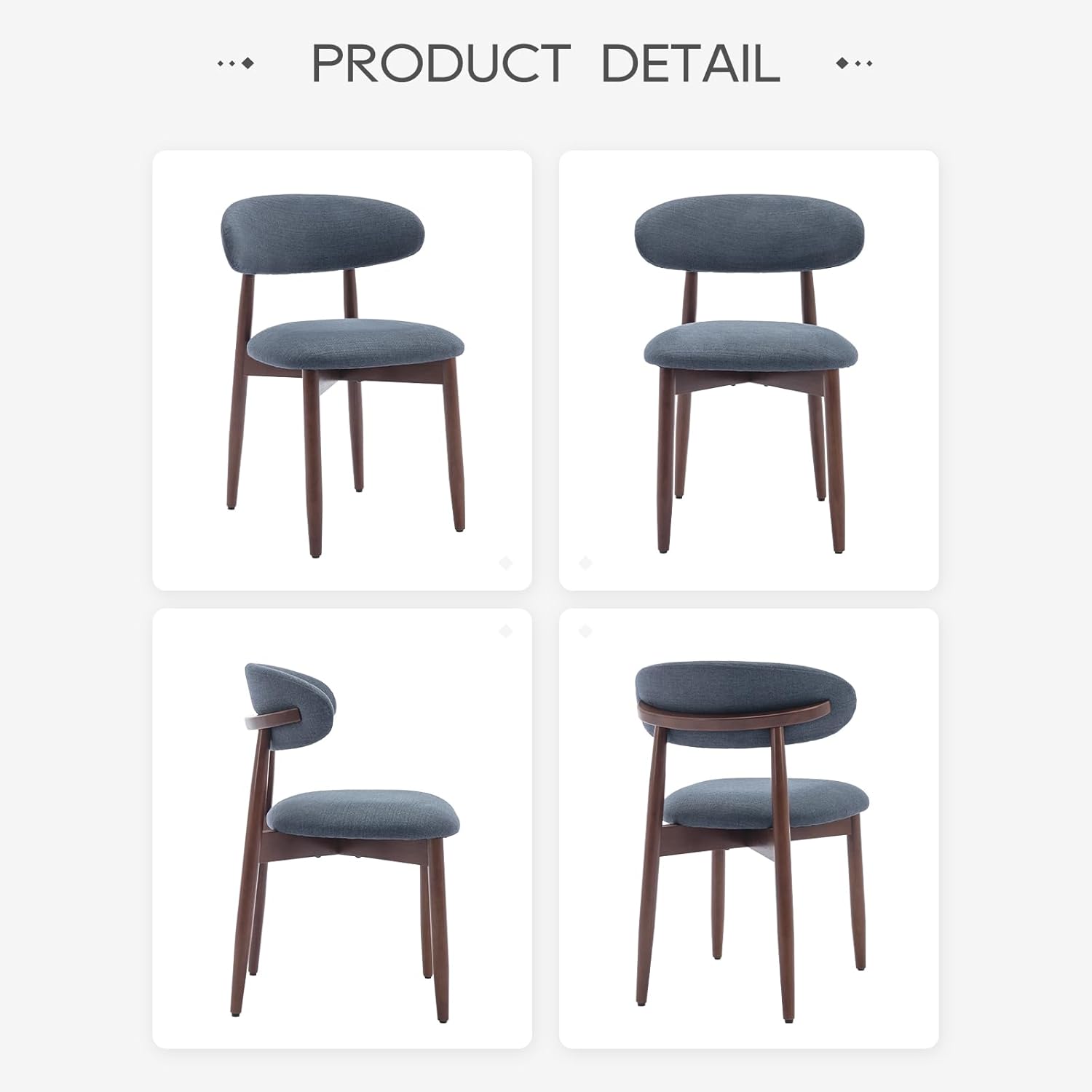 COLAMY Wooden Dining Chairs Set of 4, Modern Fabric Upholstered Dining Room Chair, Farmhouse Kitchen Side Chairs with Foot Pegs, Blue
