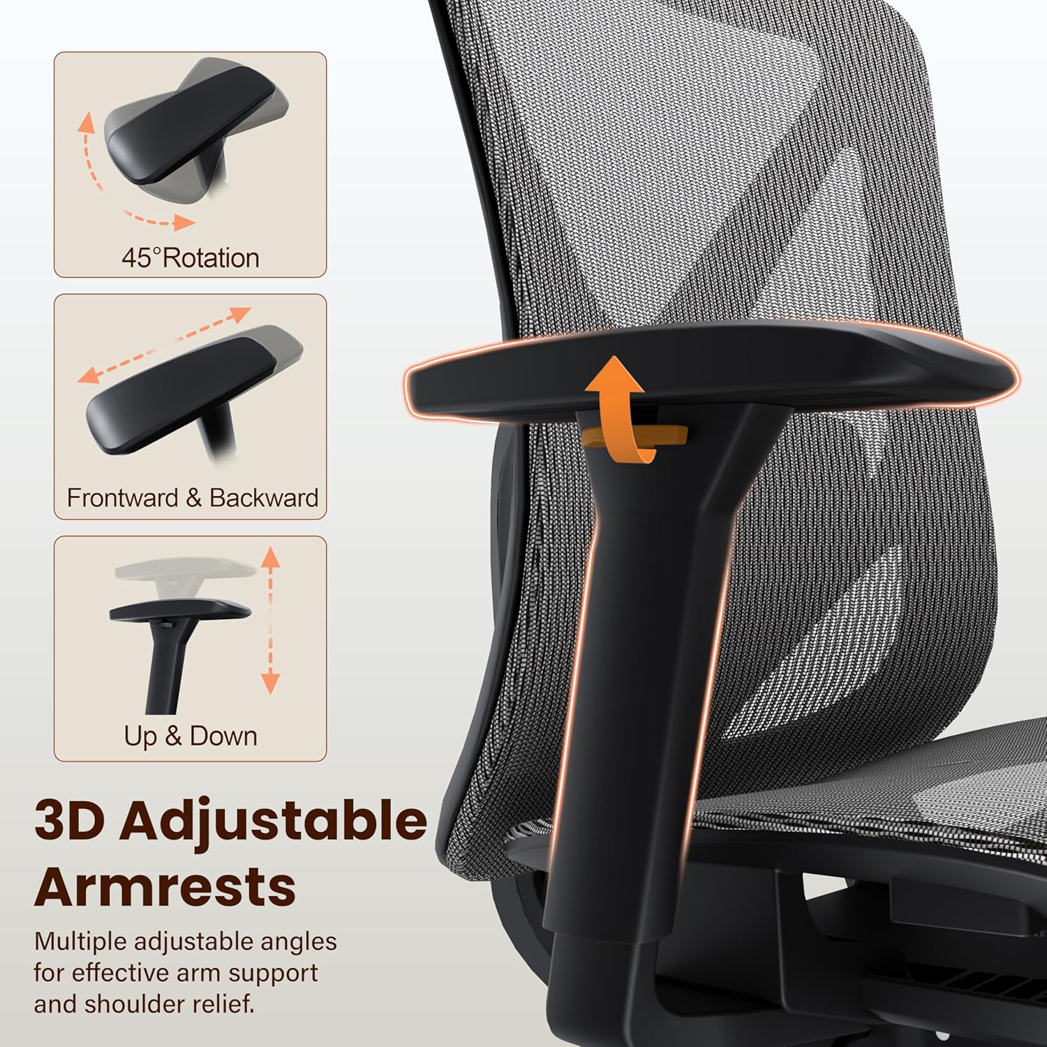 Ergonomic Office Chair, Mesh Computer Desk Chairs with Adjustable Lumbar Support, 3D Armrest, Tilt Function, Comfy Wide Seat, Executive Work Task Chair for Company & Home, Gaming Chair (Grey)