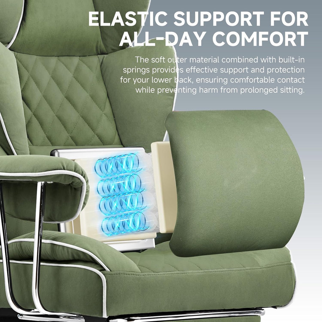 GTPLAYER Gaming Chair,Office Chair with Pocket Spring Lumbar Support, Ergonomic Comfortable Wide Office Desk Computer Chair with Outward Fixed Soft Armrests and Footrest (Fabric, Green)