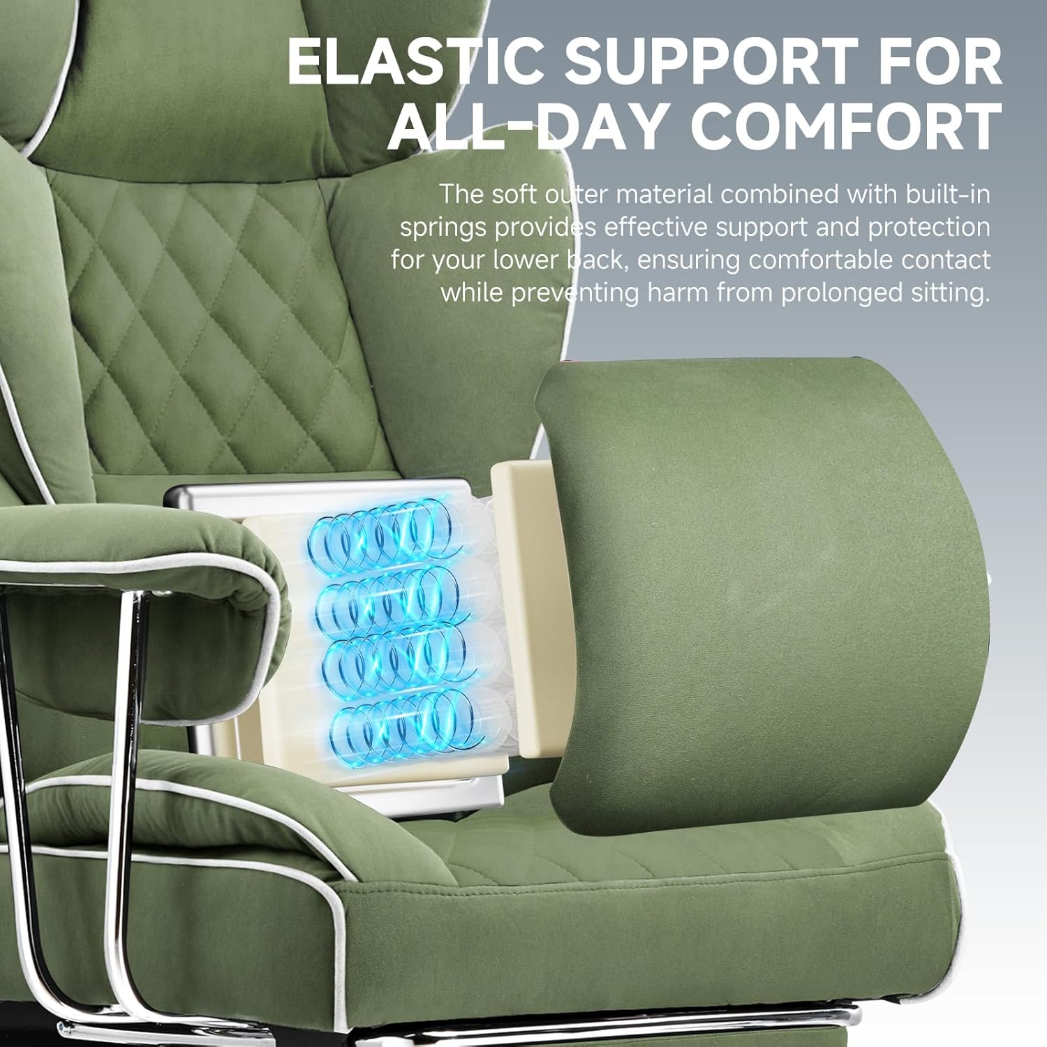 GTPLAYER Gaming Chair,Office Chair with Pocket Spring Lumbar Support, Ergonomic Comfortable Wide Office Desk Computer Chair with Outward Fixed Soft Armrests and Footrest (Fabric, Green)