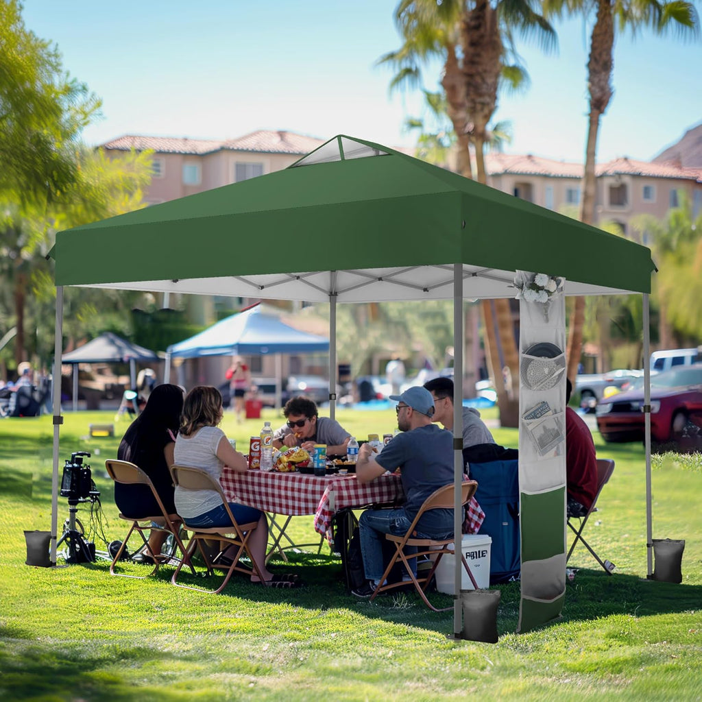 PHI VILLA 10x10ft 1-Person Setup Pop Up Canopy Tent Instant Portable Shelter w/ 1-Button Push, Case, 4 Weight Bags - Green