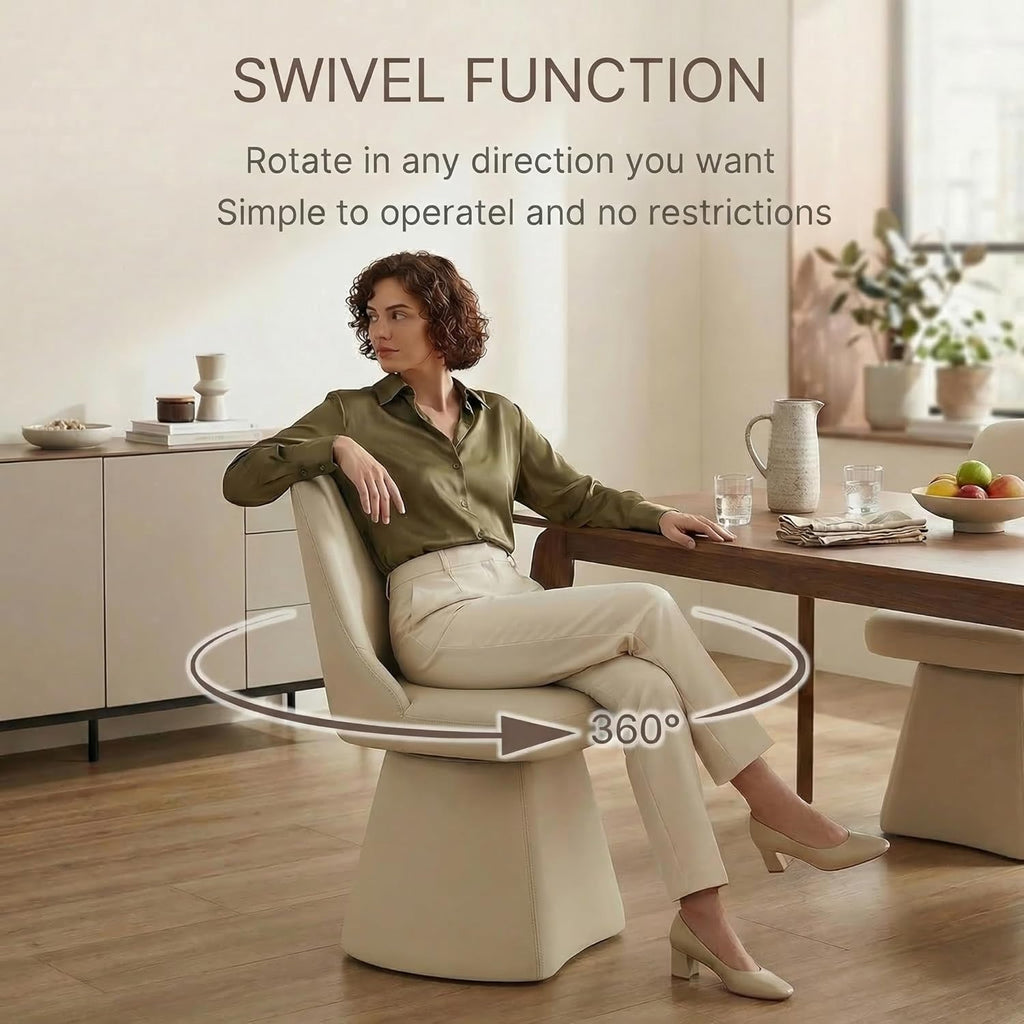 KISLOT Swivel Dining Chairs Set of 4, Upholstered Mid Century Modern Deskchair with High Back, Faux Leather Kitchen Chairs for Dining Room, Bedroom, Dressing Room, Cream