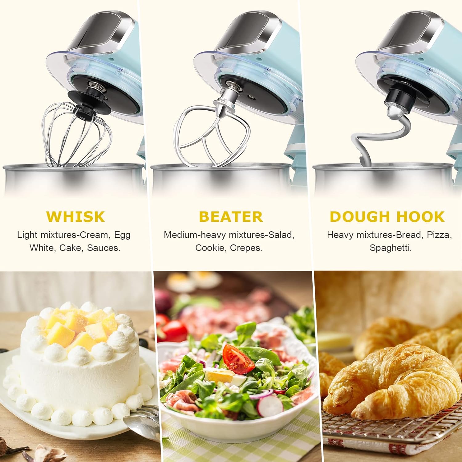 Kitchen in the box Stand Mixer,3.2Qt Small Electric Food Mixer,6 Speeds Portable Lightweight Kitchen Mixer for Daily Use with Egg Whisk,Dough Hook,Flat Beater