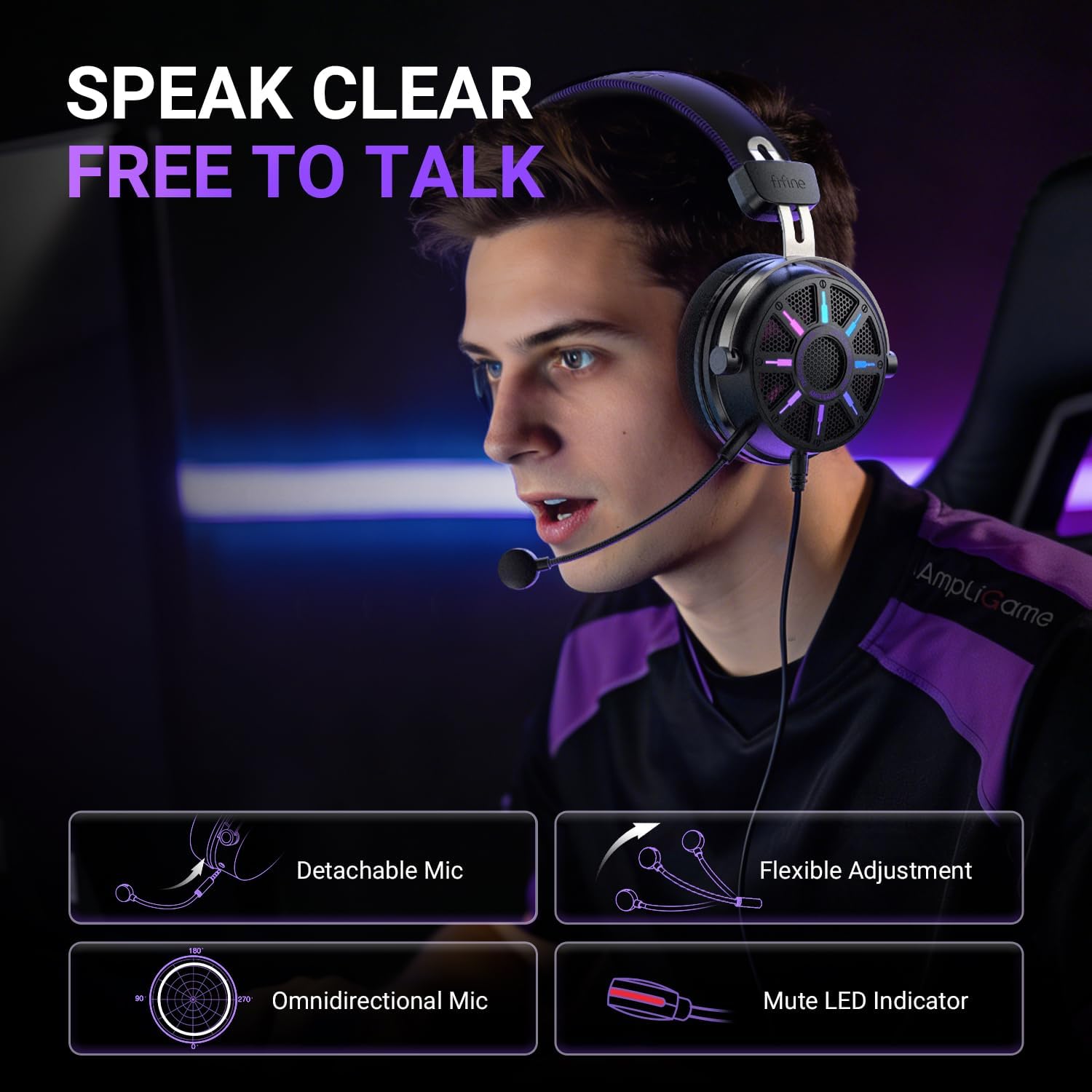 FIFINE Wired Open Back Gaming Headset, Open Acoustic Audio, Breathable Mesh Fabric, 7.1 Surround Sound, Vibrant RGB, USB Control Box, Over-Ear Headphone with Mic for PC, PS5/PS4, Laptop, Mac - H19BP