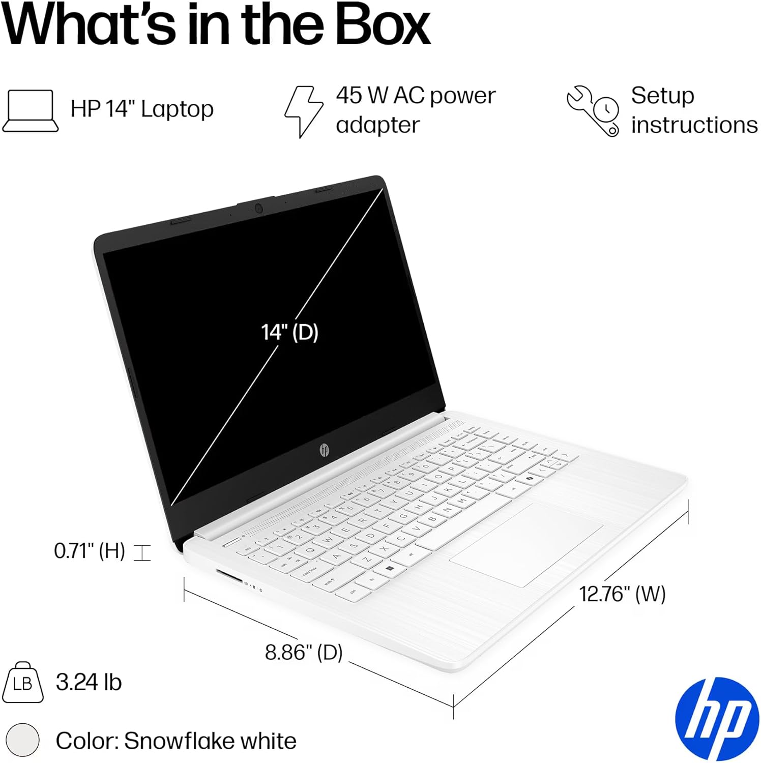 HP 14" Laptop Thin and Light for 2026 Student Business with Office Suite, Copilot AI, Intel CPU Up to 2.8GHz, 16GB RAM, 628GB Storage (128GB SSD+500GB Ext), WiFi 6, Win 11 Pro, MarxsolAccessory, White