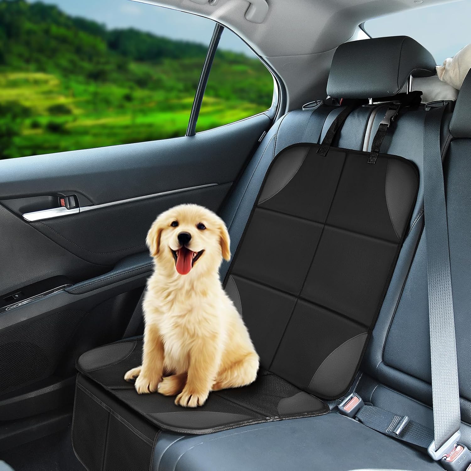 Musclez Car Seat Protectors, Car Seat Covers Waterproof 600D Fabric, Non-Slip Backing & 2 Mesh Pockets Carseat Protector for Child Safety Seats, Pets, Automotive Interior Protection (Black-1pcs)