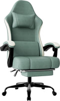 Gaming Chair, High Back Fabric Computer Chair with Pocketed Spring Cushion and Footrest, Height Adjustable Game Chair with Headrest and Lumbar Support (Beige & Blue)