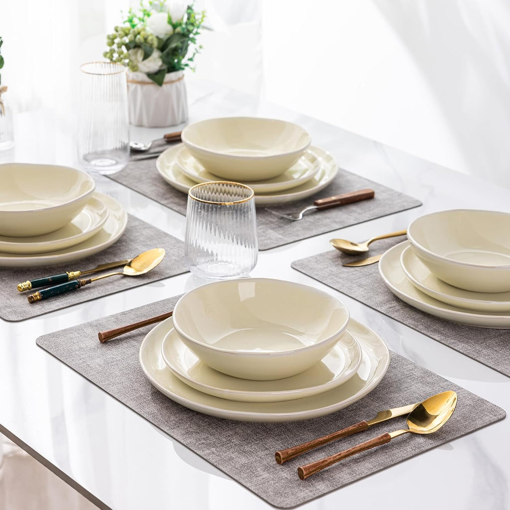 AmorArc Ceramic Dinnerware Sets,Handmade Reactive Glaze Stoneware Plates and Bowls Sets,Highly Scratch Resistant | Dishwasher & Microwave Safe Dishes Set,Service for 4 (12pc)