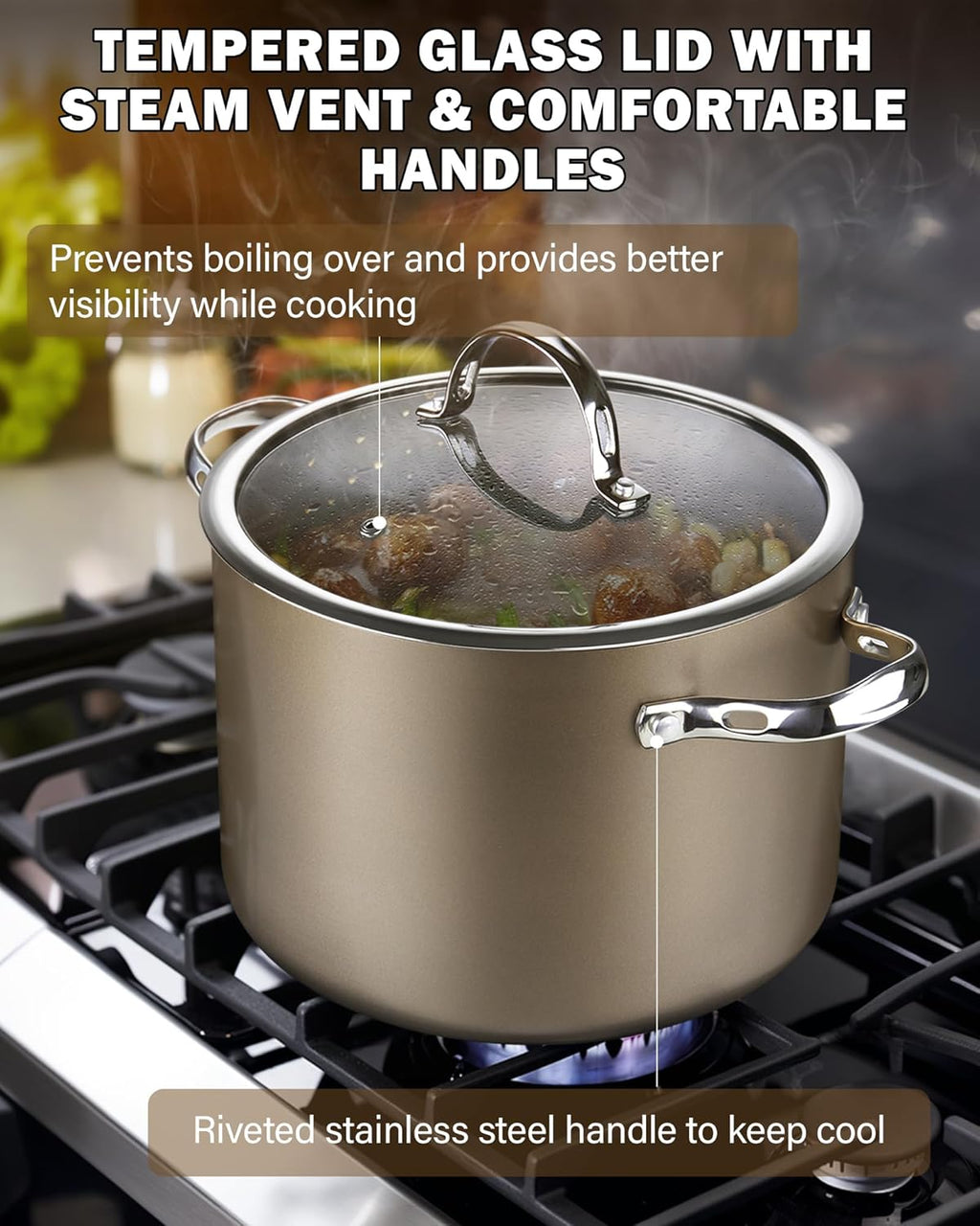 Cooks Standard 8-Piece Kitchen Cookware Set, Hard Anodized Ceramic Nonstick Induction Pots and Pans Includes Saucepans, Stockpot with Lids, Frying Pans, Bronze