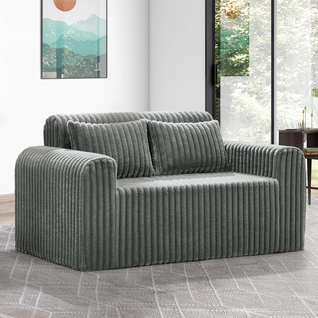 Hobestluk Couch Sofa 2-Seater Foam Sofa Loveseat for Small Spaces Comfy Sofas with Removable Cover Furry Couch with Pillows for Living Room, Bedroom, Apartment, Office (Grey, Loveseat)