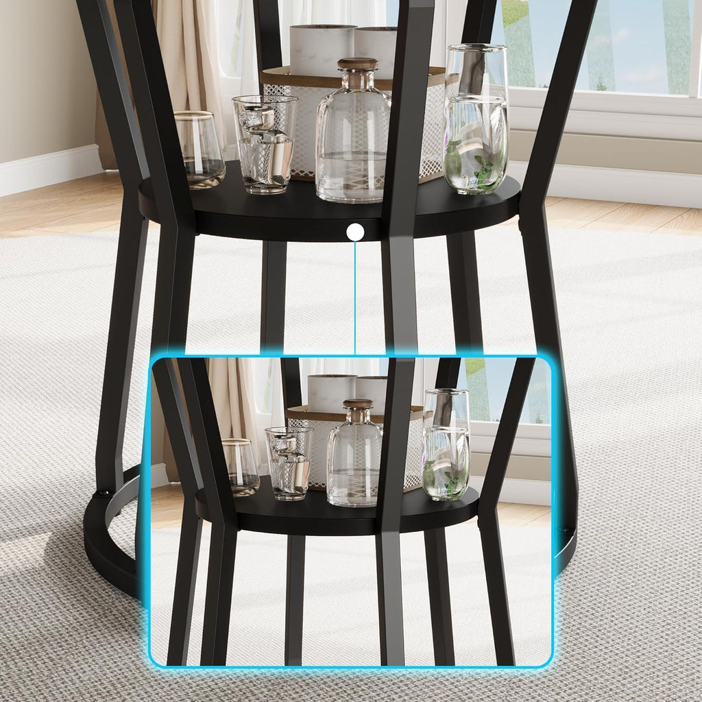 GarveeHome 47 Inch Round Dining Table with Storage Shelf, Farmhouse Circle Kitchen Table for 4-6, Space-Saving Wood Top, Metal Legs, for Kitchen, Dining & Living Room, Apartment, Table Only-Black Wood