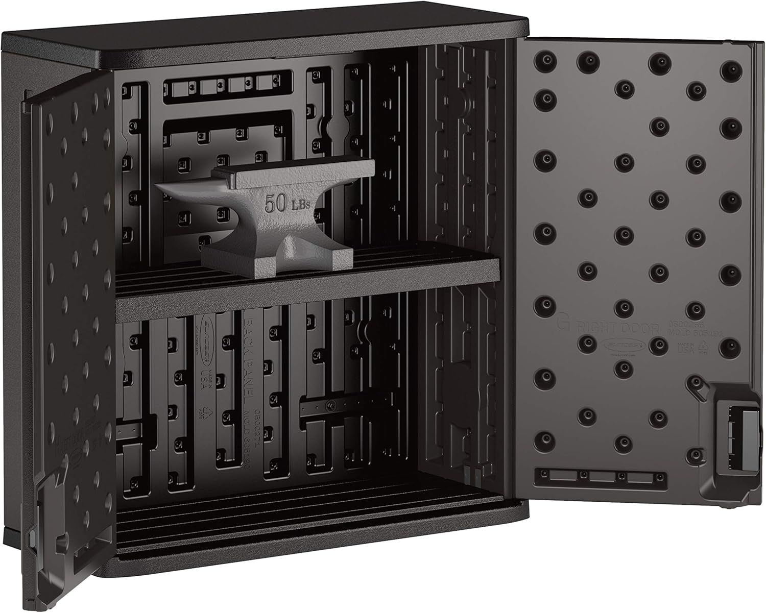 Suncast Commercial 4 Cubic Ft. Heavy-Duty Resin Wall Cabinet with Adjustable Metal-Reinforced Shelf, and Lockable Handles for Indoor and Outdoor Storage, Black, Made in the USA