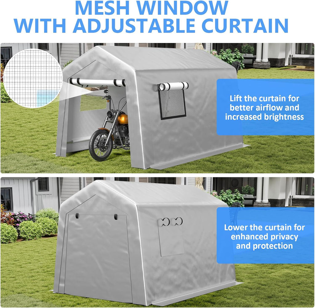 Jocoevol Carport 6x8 FT Enclosed Carport with Roll-up Windows, Portable Garage with Removable Sidewalls & Doors, Car Canopy Tent with Sandbags All-Season Tarp for Bike Motorcycle