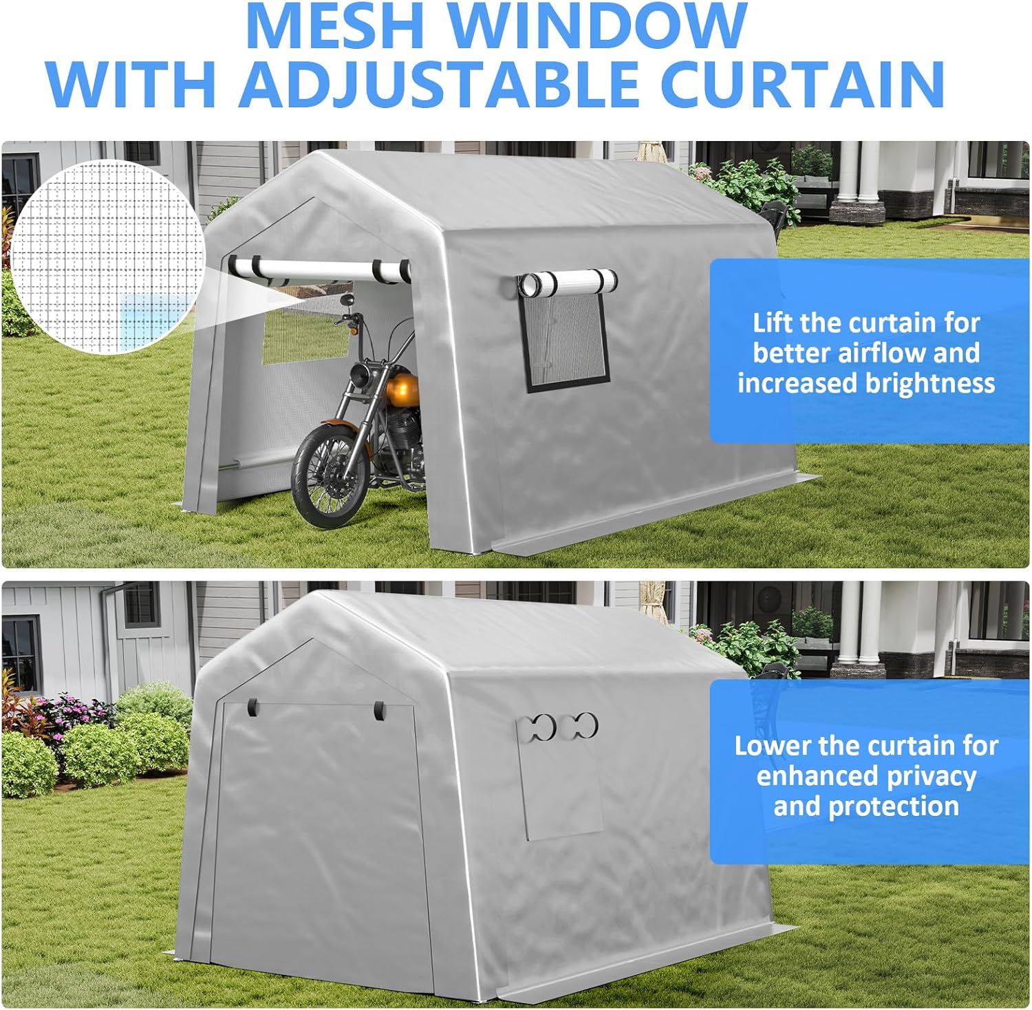 Jocoevol Carport 6x8 FT Enclosed Carport with Roll-up Windows, Portable Garage with Removable Sidewalls & Doors, Car Canopy Tent with Sandbags All-Season Tarp for Bike Motorcycle
