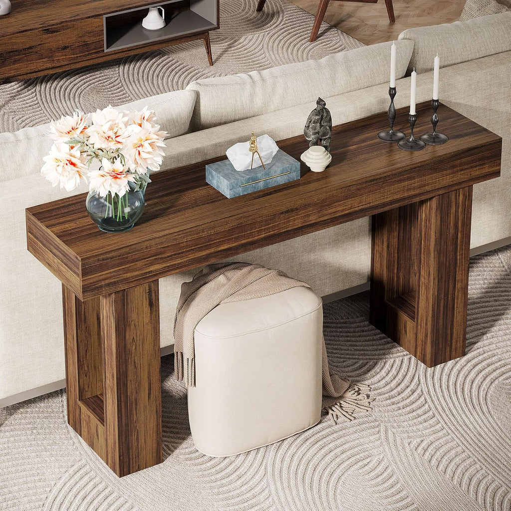 Tribesigns 63-Inch Long Console Table, MDF Wood Grain Rectangular Sofa Table Behind The Couch, Farmhouse Entryway Table for Entrance, Hallway, Living Room (Rustic Brown)
