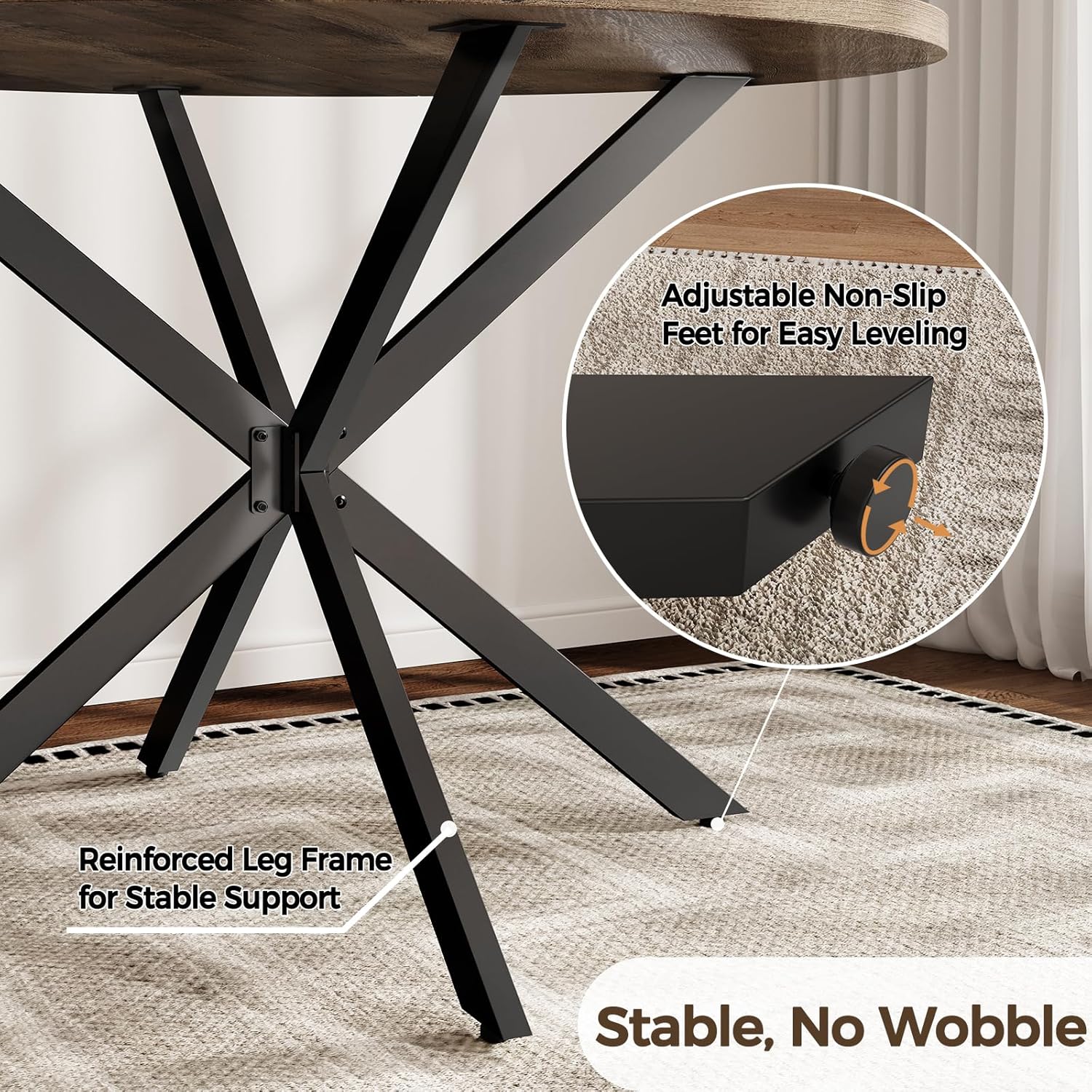 Vantic 47" Round Dining Table for 4-6 People, Farmhouse Wood Kitchen Table for Small Space, Circle Dining Table with Metal Base for Kitchen & Living Room, Ivory