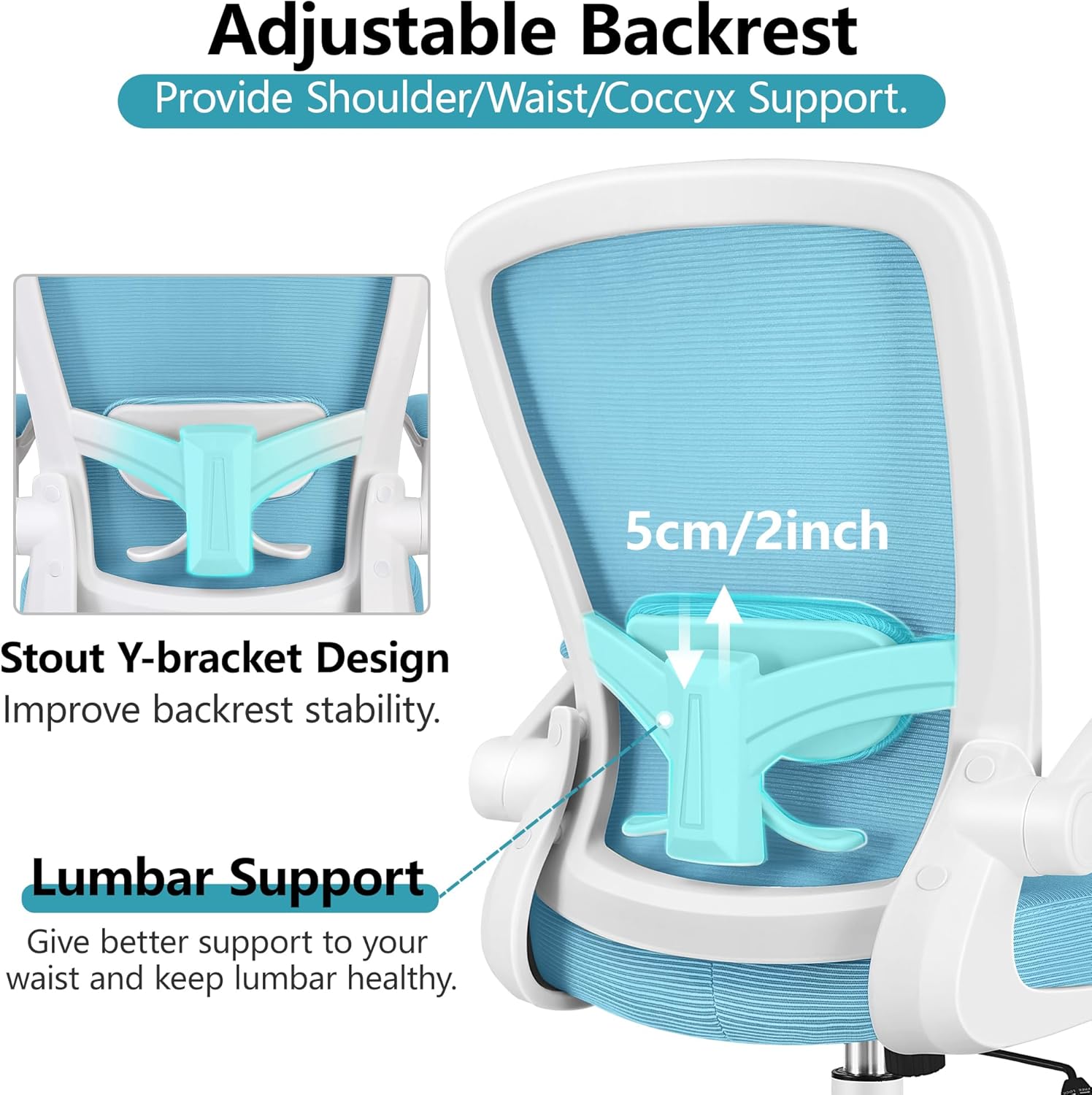 FelixKing Office Chair, Ergonomic Desk Chair Breathable Mesh Chairs Adjustable High Back Lumbar Support Flip-up Armrests, Executive Rolling Swivel Comfy Computer Chairs Home Office Blue