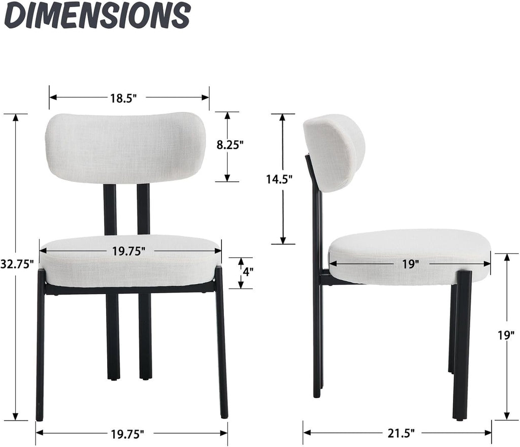 LukeAlon Linen Dining Chairs Set of 6, Curved Back Modern Side Chairs Upholstered Armless Reception Guest Chair with Black Metal Legs for Kitchen Restaurant Dining Room, Light Beige