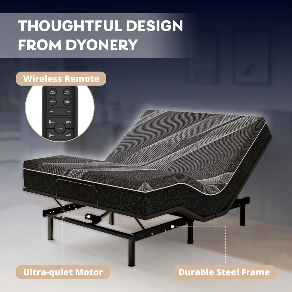Dyonery Twin XL Adjustable Bed Base Frame with Wireless Remote + 12 Inch Twin XL Gel Memory Foam Mattress Bed in a Box, Head and Foot Incline, Zero Gravity, Fiberglass Free, 80" × 38"