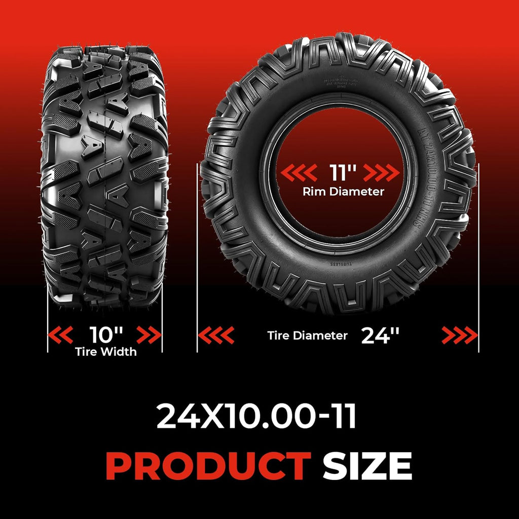 ATV/UTV Tires 24x10-11,All-Terrain Mud Tires 24x10x11,6-Ply,Non-Directional Tread,Tubeless,Set of 2