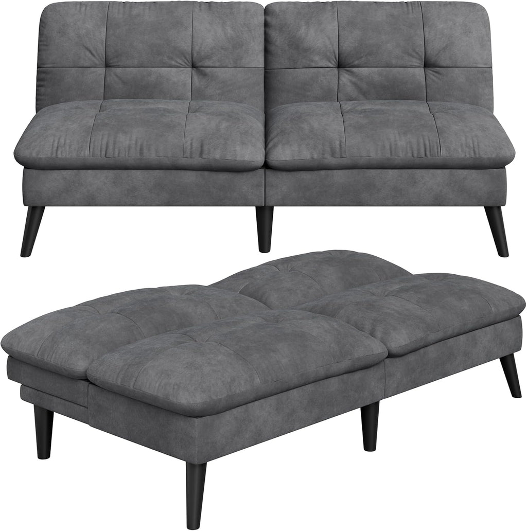Vongrasig Futon Sofa Bed Velvet Futon Couch with Adjustable Backrest, Small Convertible Folding Sleeper Sofa Bed, Modern Loveseat for Living Room, Bedroom and Small Space, Gray