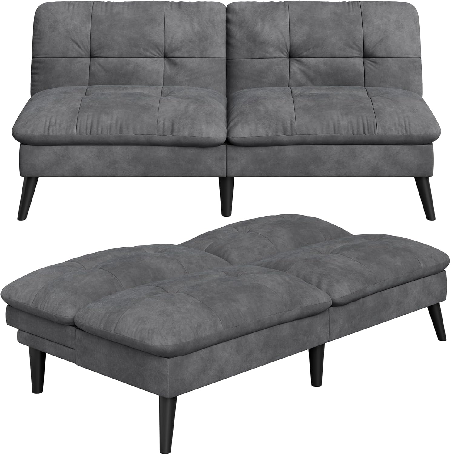Vongrasig Futon Sofa Bed Velvet Futon Couch with Adjustable Backrest, Small Convertible Folding Sleeper Sofa Bed, Modern Loveseat for Living Room, Bedroom and Small Space, Gray