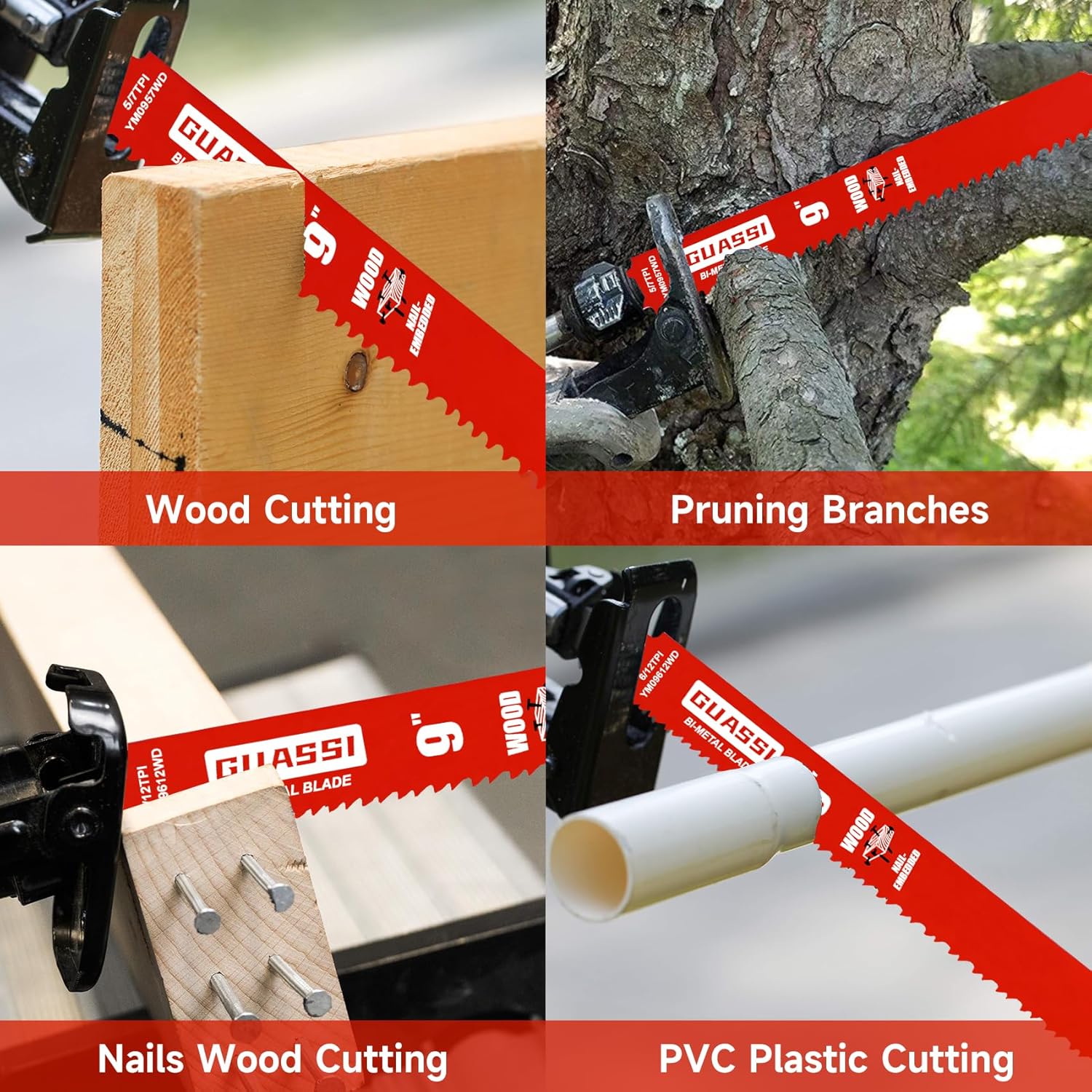 12 Pack 9 inch Reciprocating Saw Blade Set, Various TPI Bi-Metal Sawzall Blades for Wood, Metal and PVC Cutting, Durable Sawzall Blades for Multi-Material Demolition and Cutting, for Diablo