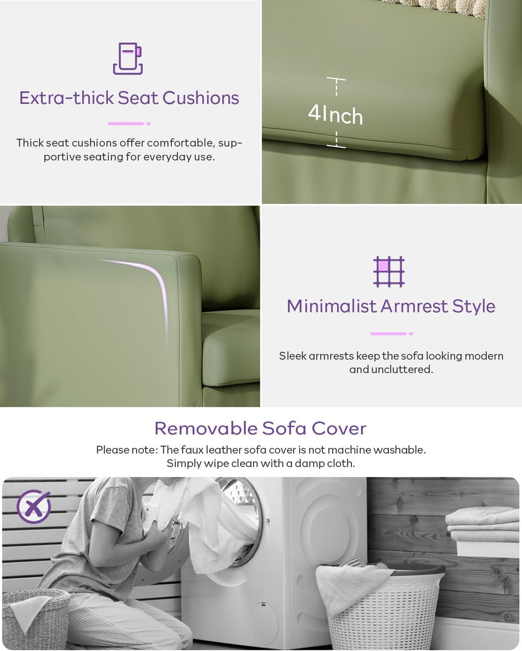 TYBOATLE Faux Leather Modern Small Couches for Small Spaces, Comfy Upholstered Love Seat for Bedroom, 2 Seater Mini Couch for Apartment, Dorm, Office, Green