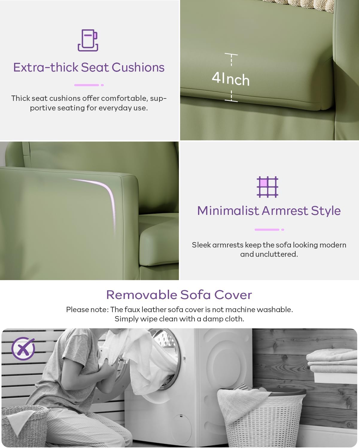 TYBOATLE Faux Leather Modern Small Couches for Small Spaces, Comfy Upholstered Love Seat for Bedroom, 2 Seater Mini Couch for Apartment, Dorm, Office, Green