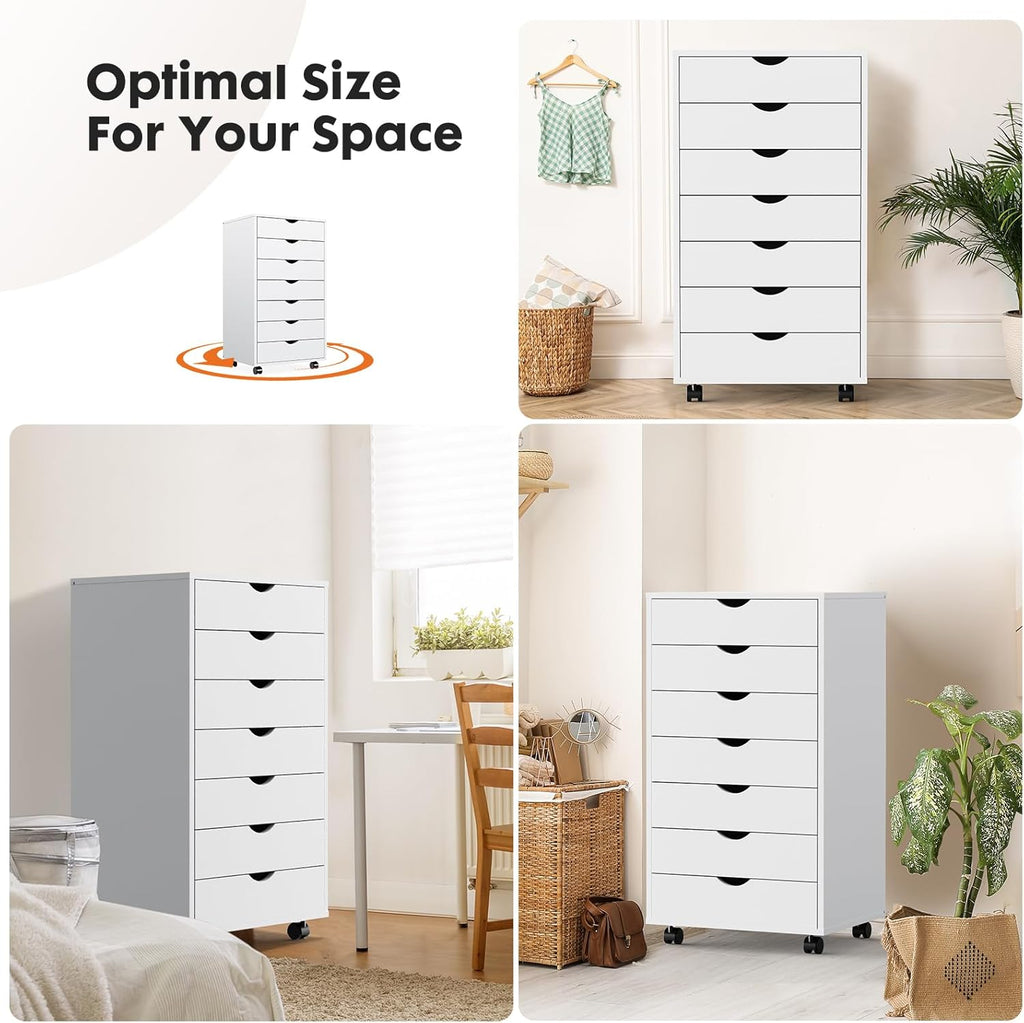 OLIXIS File Cabinet with 7 Drawers Rolling Filing Cabinets Under Desk Storage Printer Stand with Wheels,Mobile File Cabinet for Home Office