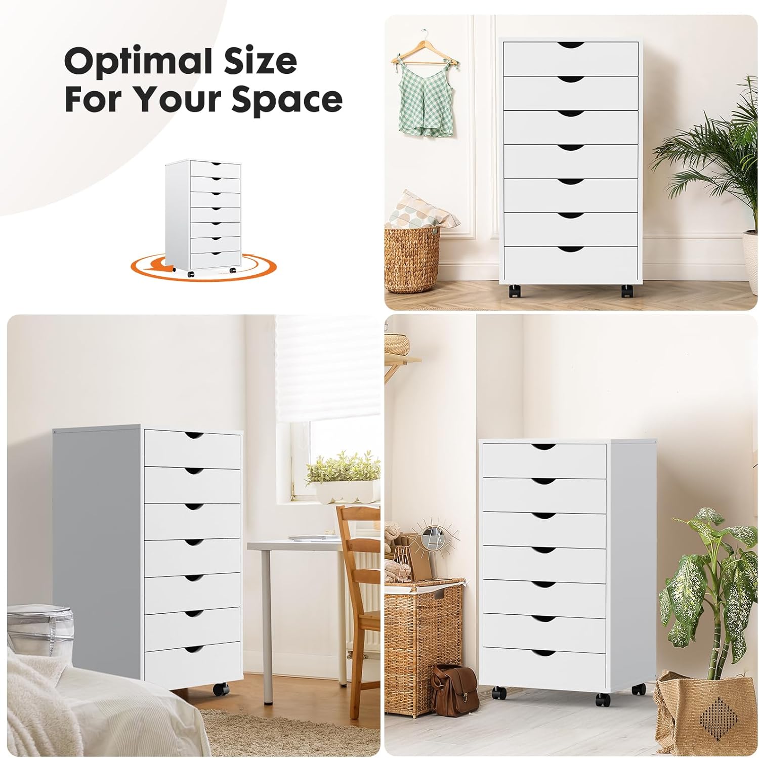 OLIXIS File Cabinet with 7 Drawers Rolling Filing Cabinets Under Desk Storage Printer Stand with Wheels,Mobile File Cabinet for Home Office