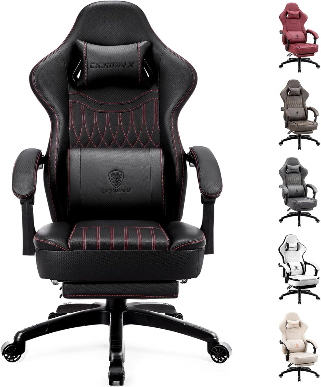 Dowinx Gaming Chair Breathable PU Leather Gamer Chair with Footrest Massage Lumbar Support, Big and Tall Ergonomic Reclining Computer Chair with Pocket Spring Cushion for Adults Teens(Black)