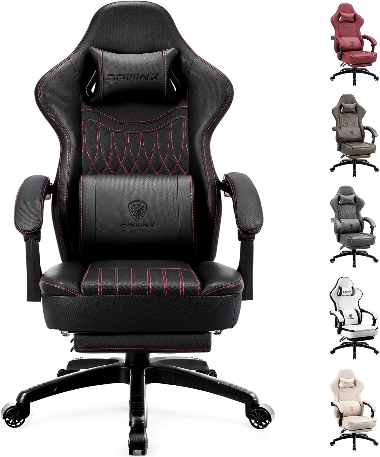 Dowinx Gaming Chair Breathable PU Leather Gamer Chair with Footrest Massage Lumbar Support, Big and Tall Ergonomic Reclining Computer Chair with Pocket Spring Cushion for Adults Teens(Black)