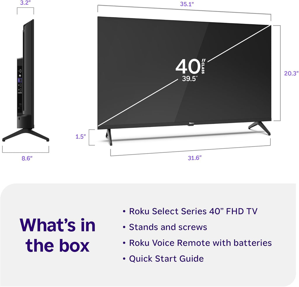 Roku Smart TV – 40-Inch Select Series, 1080p Full HD TV – Roku TV with Voice Remote – Flat Screen LED Television with Wi-Fi for Streaming Live Local News, Sports, Family Entertainment