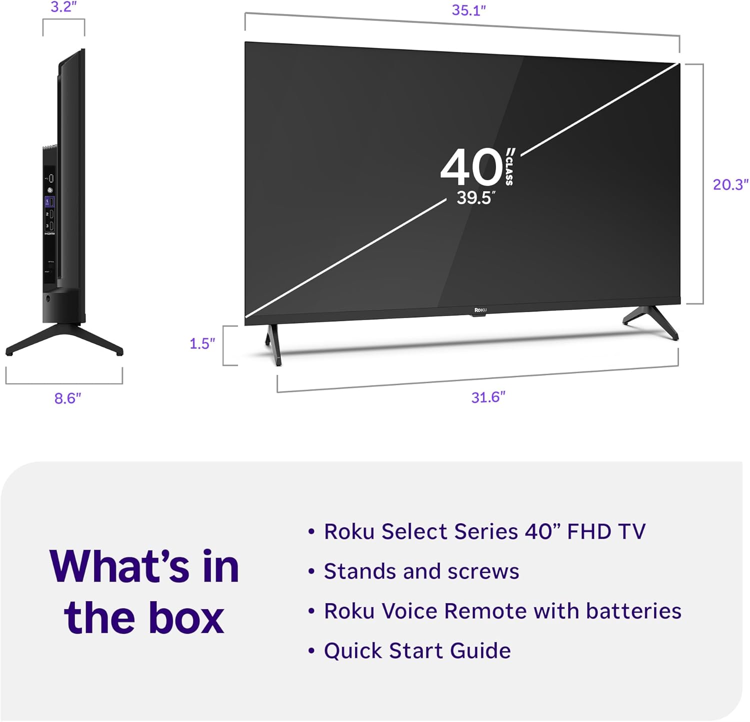 Roku Smart TV – 40-Inch Select Series, 1080p Full HD TV – Roku TV with Voice Remote – Flat Screen LED Television with Wi-Fi for Streaming Live Local News, Sports, Family Entertainment